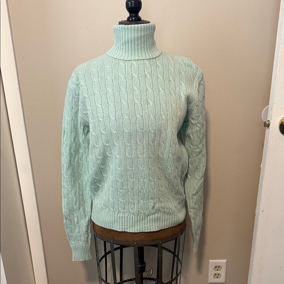 Polo Ralph Lauren Light Green Cable Knit Turtleneck Sweater - Picture 1 of 3